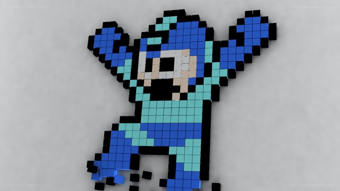 Mega Man pixel art sculpture