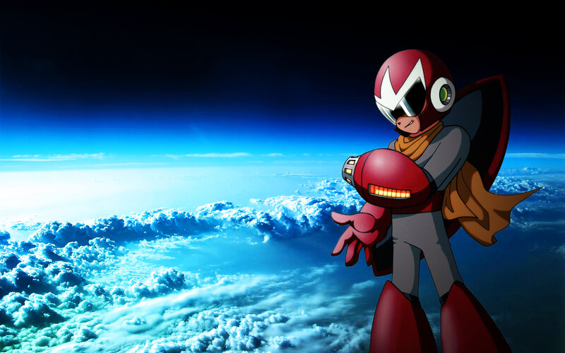 Mega Man X above the clouds