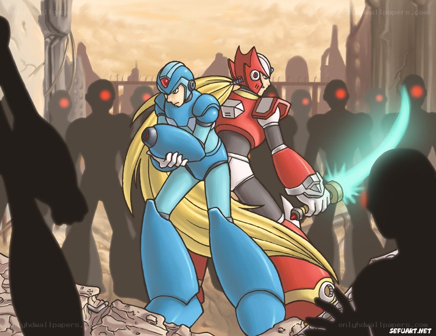 Mega Man X and Zero in battle