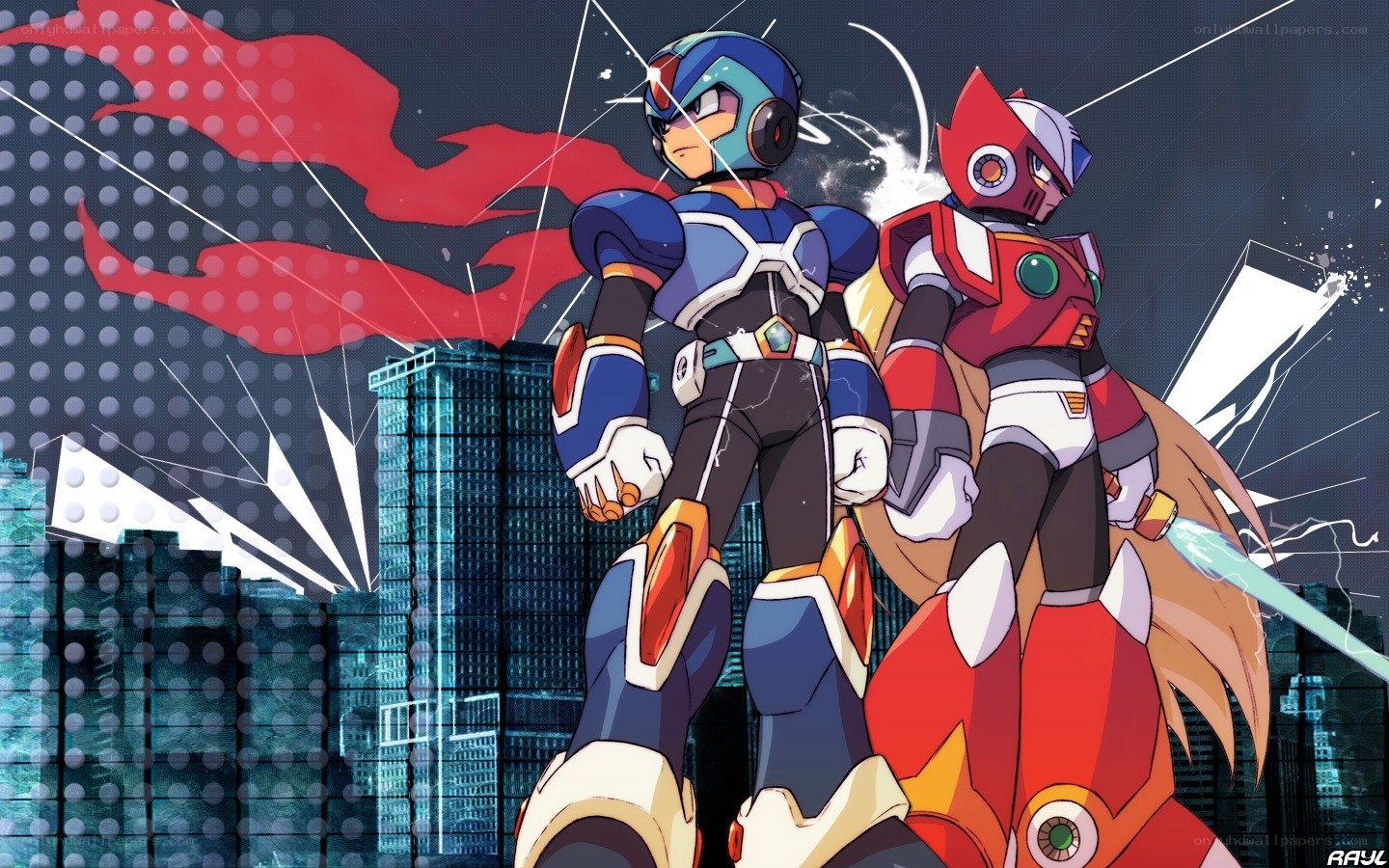Mega Man X and Zero standing together