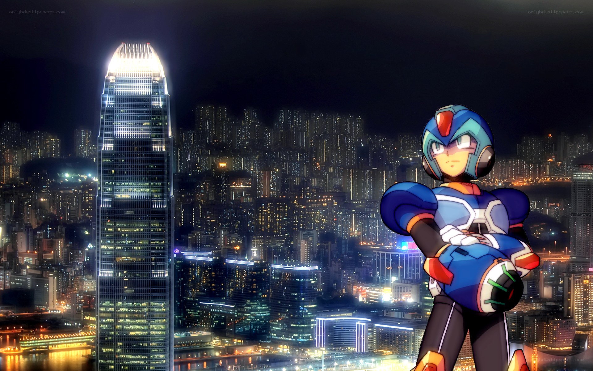 Mega Man X over cityscape