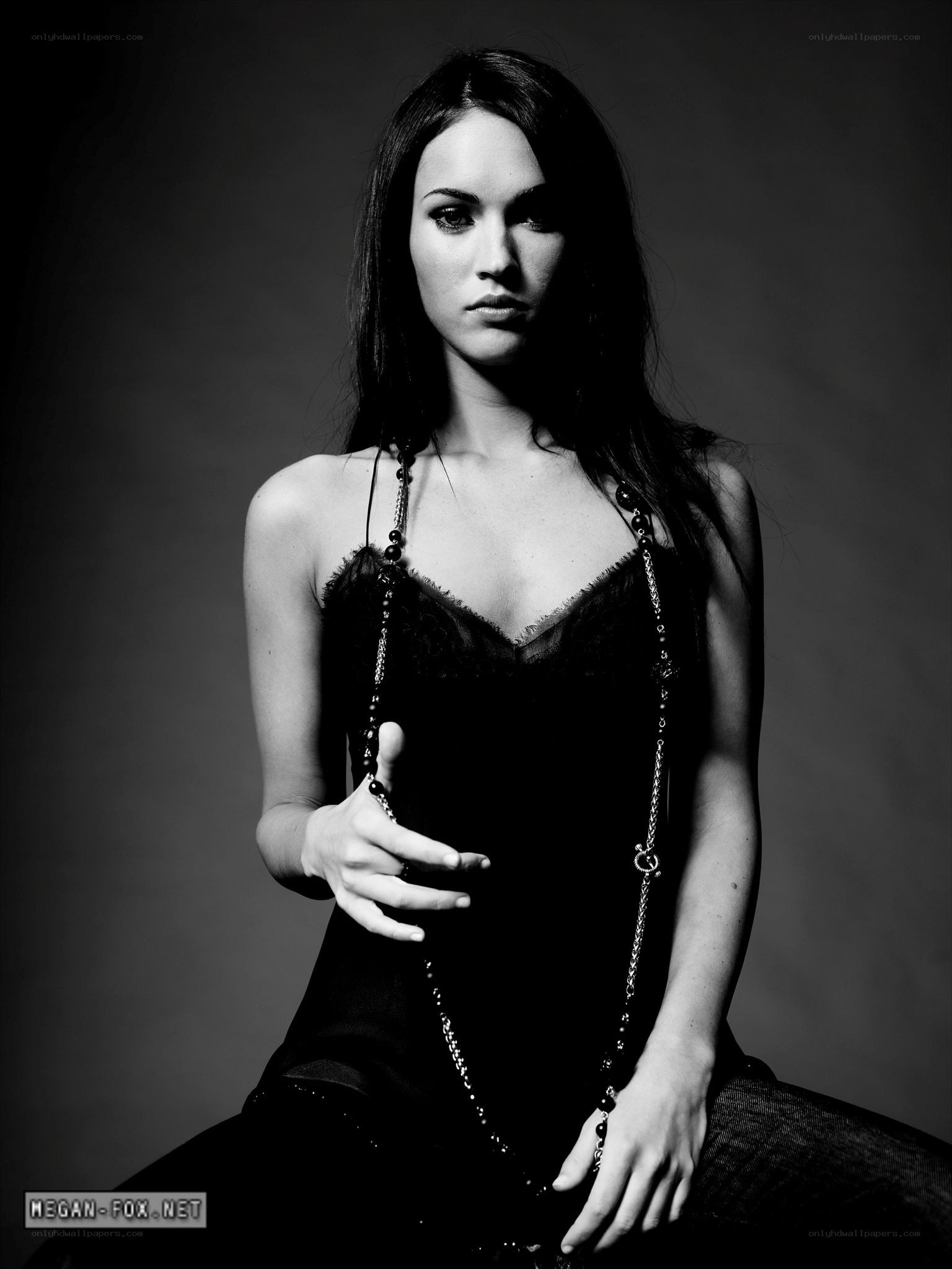 Megan Fox in black and white
