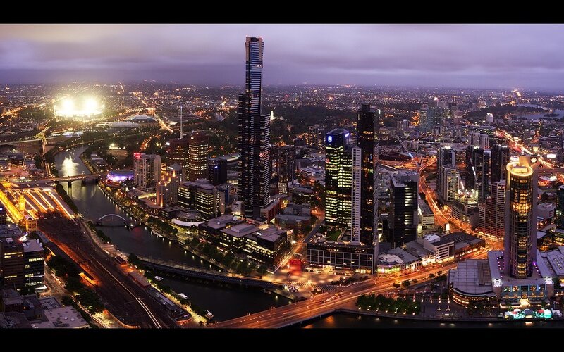 Melbourne city skyline at dusk