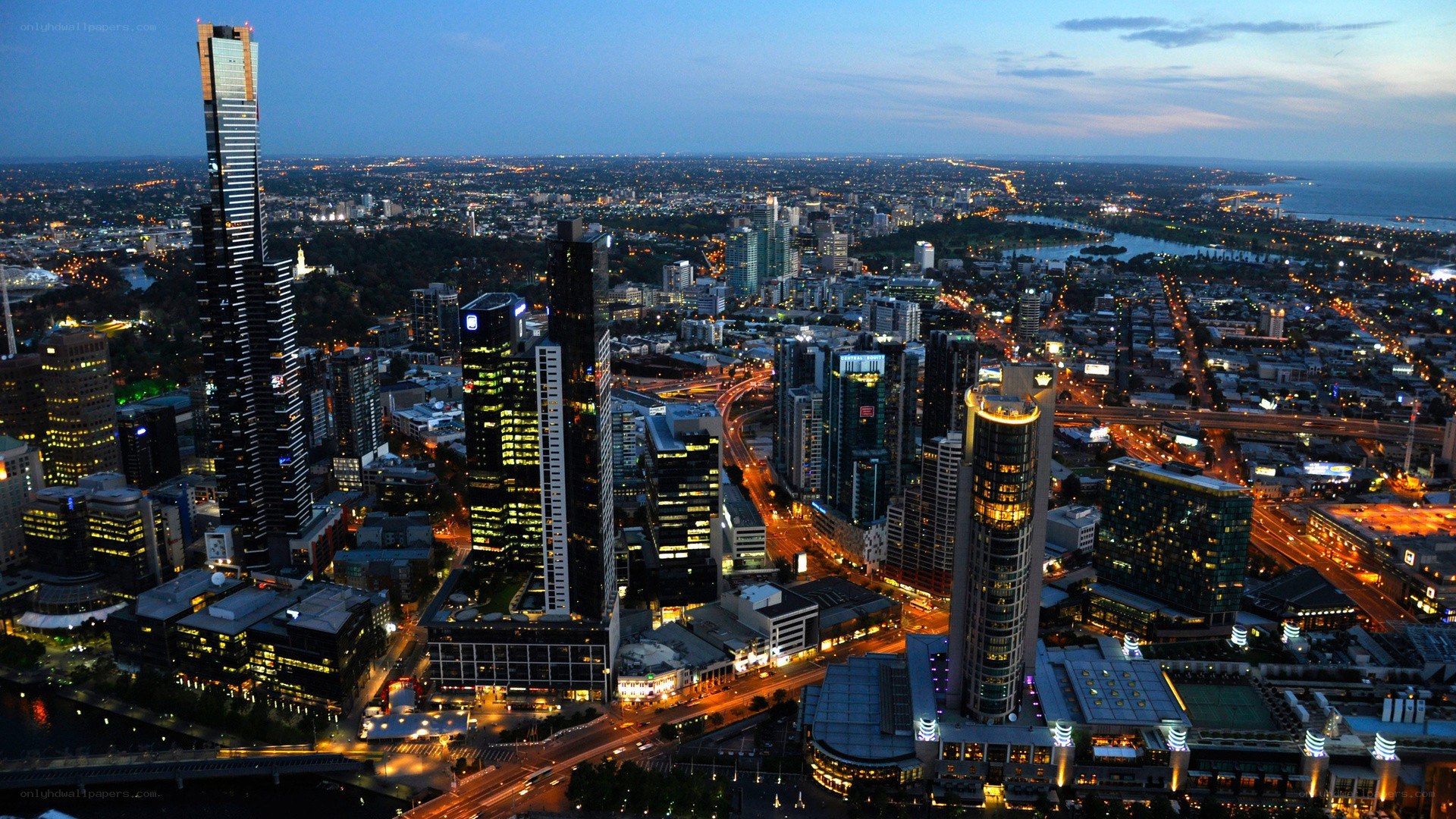 Melbourne city skyline at dusk