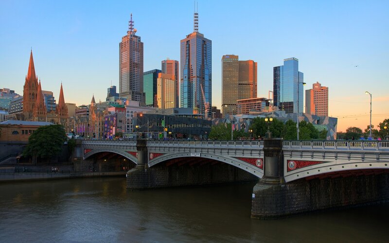 Melbourne city skyline at dusk