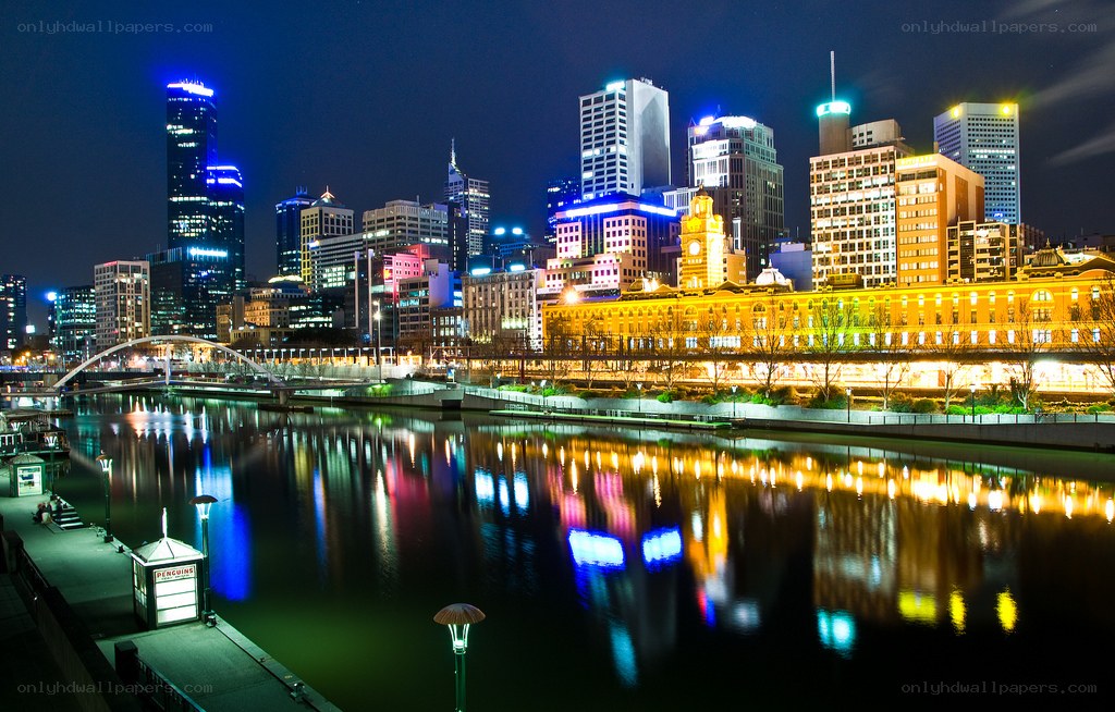 Melbourne city skyline at night