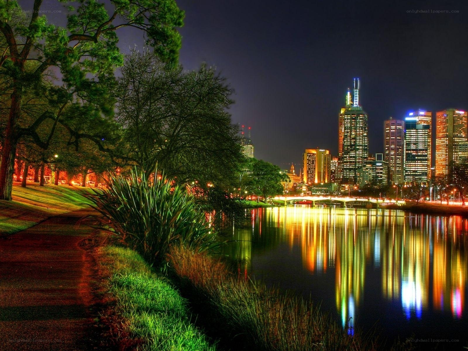 Melbourne city skyline at night