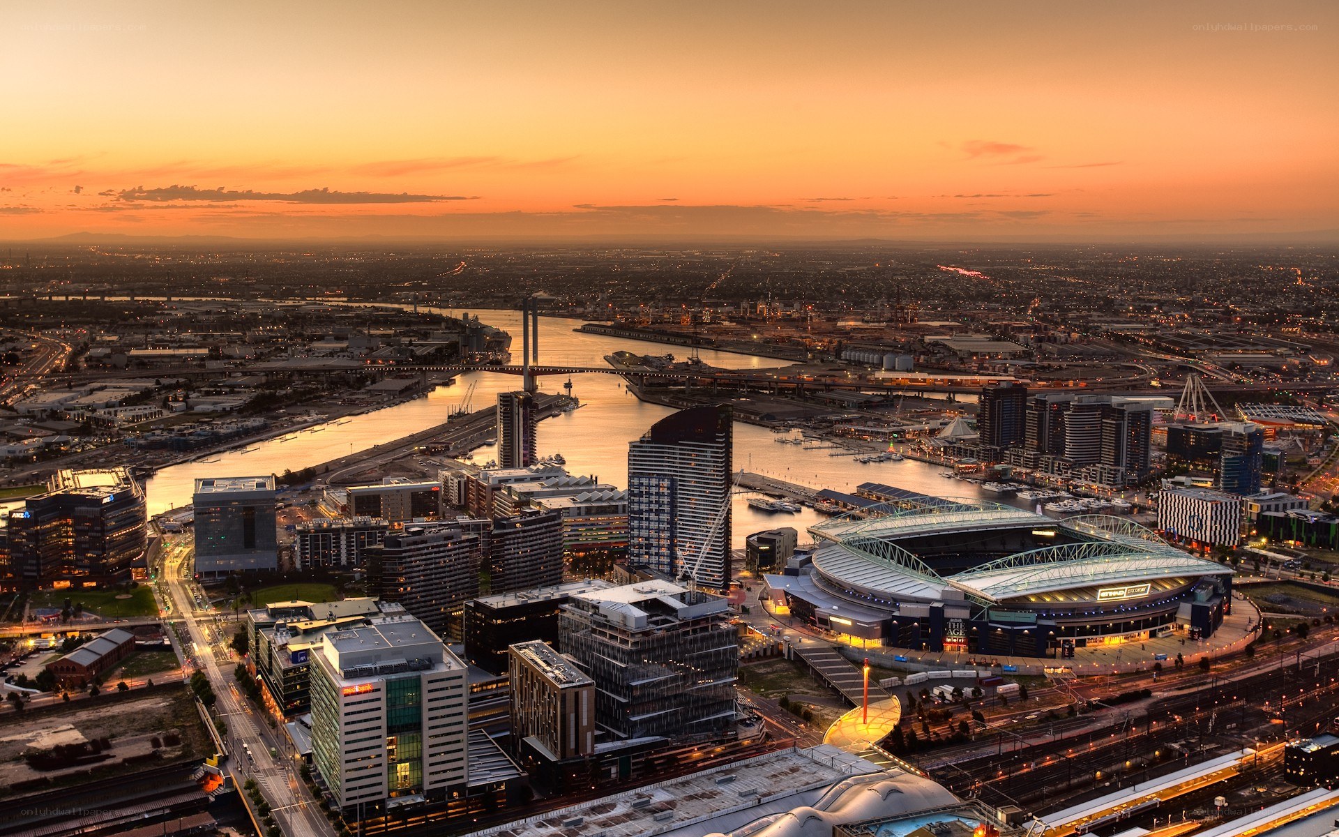 Melbourne city skyline at sunset