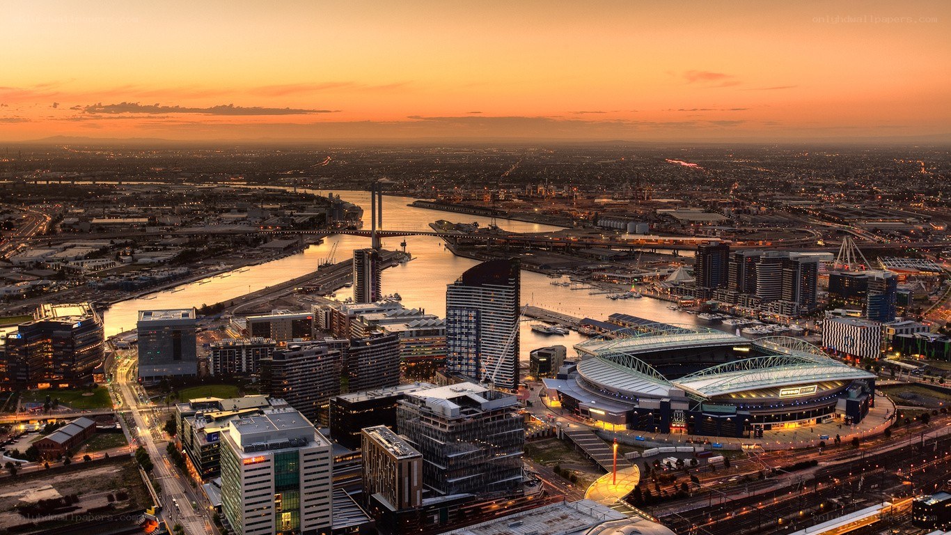 Melbourne city skyline at sunset