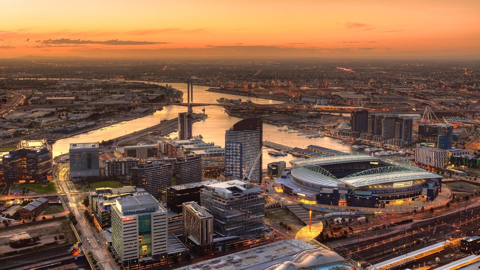 Melbourne city skyline at sunset