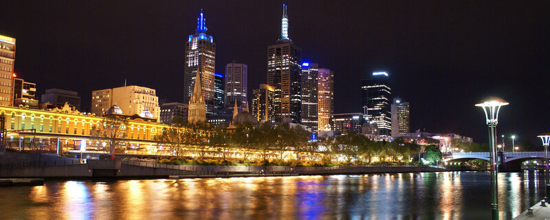 Melbourne City Skyline — Black, Calm, Night