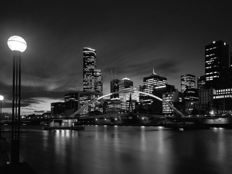 Melbourne City Skyline — Black, Dramatic, Night