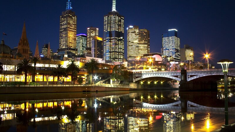 Melbourne City Skyline — Blue, Calm, Night, Photograph