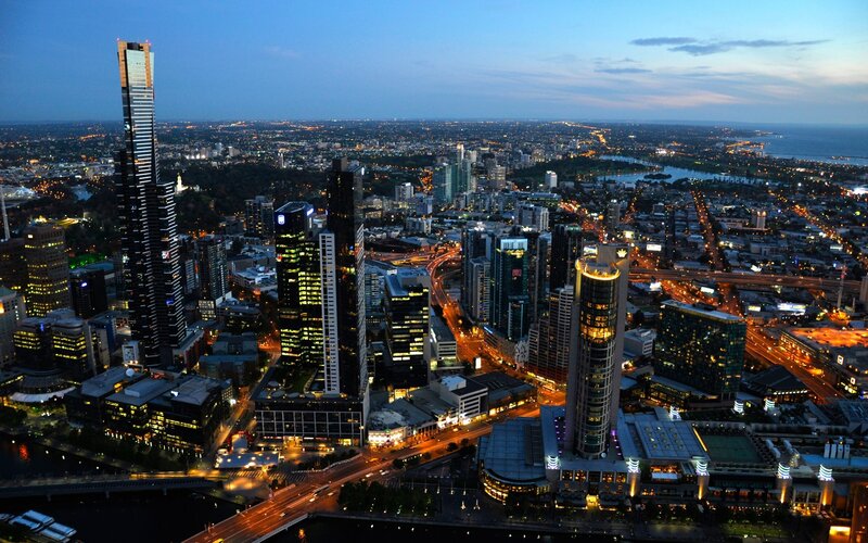 Melbourne City Skyline — Blue, Dramatic, Night, Photograph