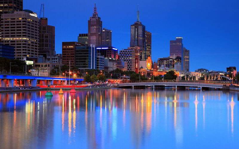 Melbourne City Skyline — Blue, Serene, Night