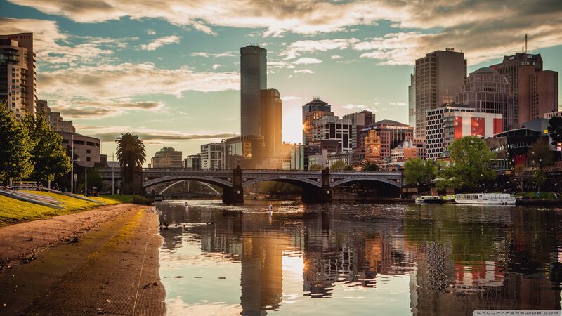 Melbourne City Skyline — Blue, Serene, Sunset