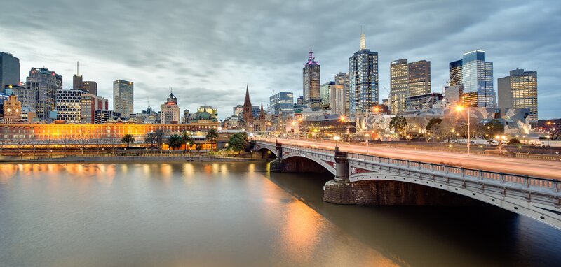 Melbourne City Skyline — Gray, Dramatic