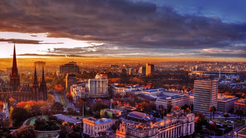 Melbourne City Skyline — Orange, Dramatic, Sunset, Photograph