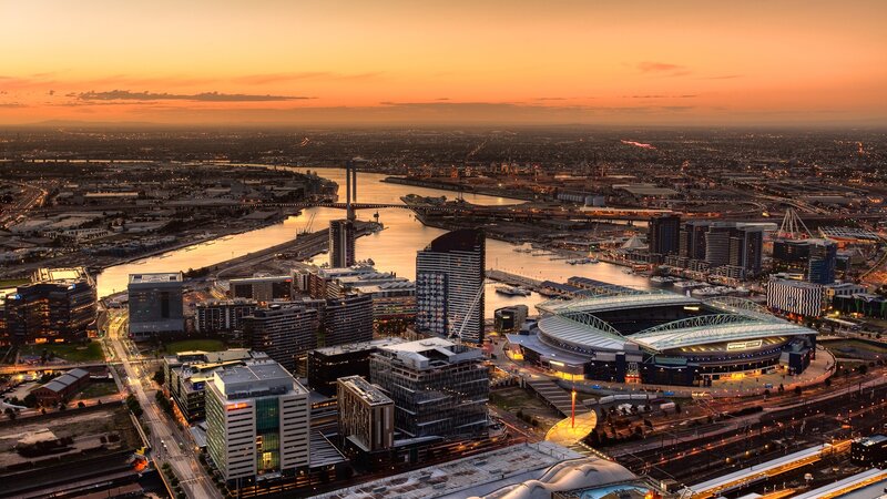 Melbourne City Skyline — Orange, Dramatic, Sunset