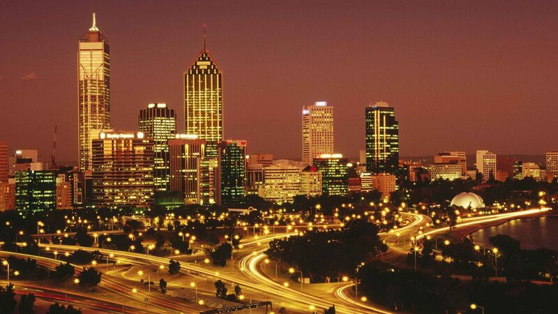Melbourne City Skyline — Purple, Dramatic, Night, Photograph, Skyscrapers, Highway