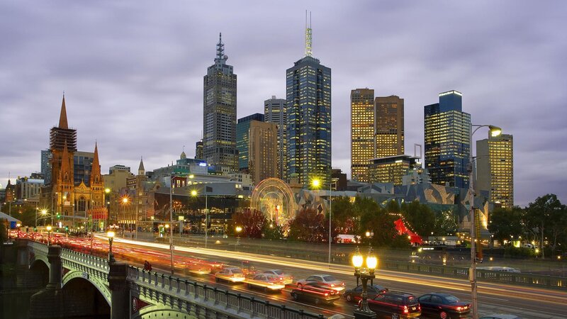 Melbourne City Skyline — Purple, Dramatic, Night