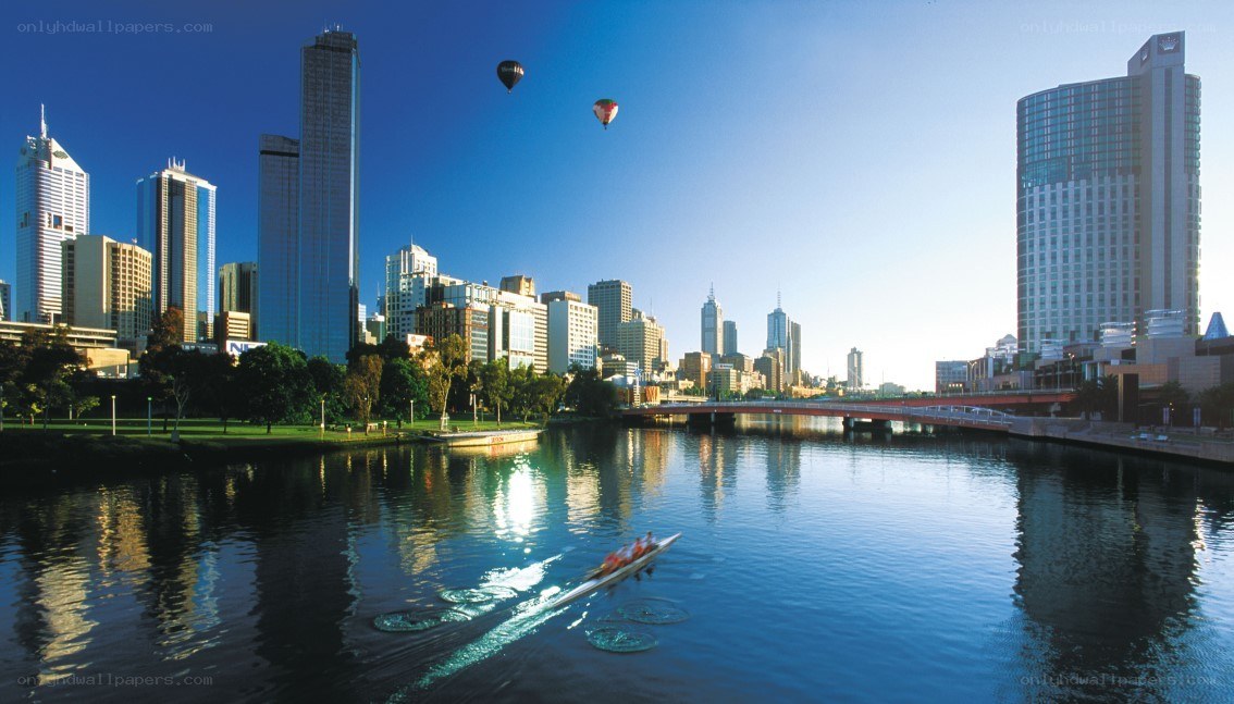 Melbourne city skyline with river