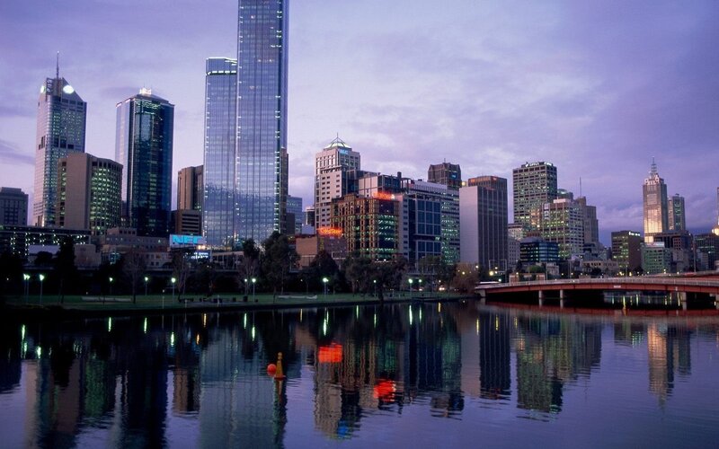 Melbourne Skyline at Dusk — Purple, Calm