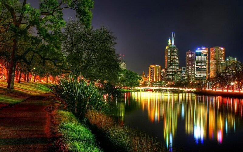 Melbourne Skyline at Night — Black, Serene