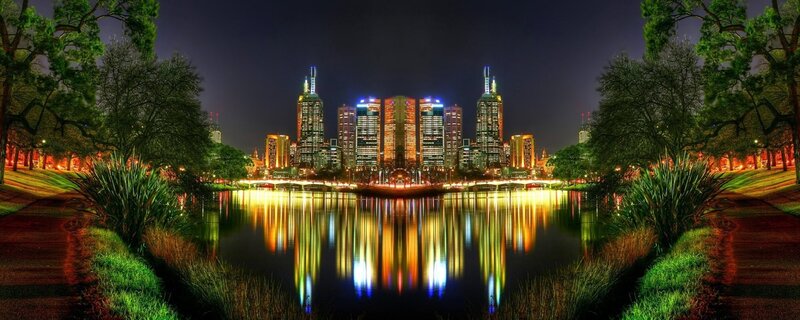 Melbourne Skyline at Night — Black