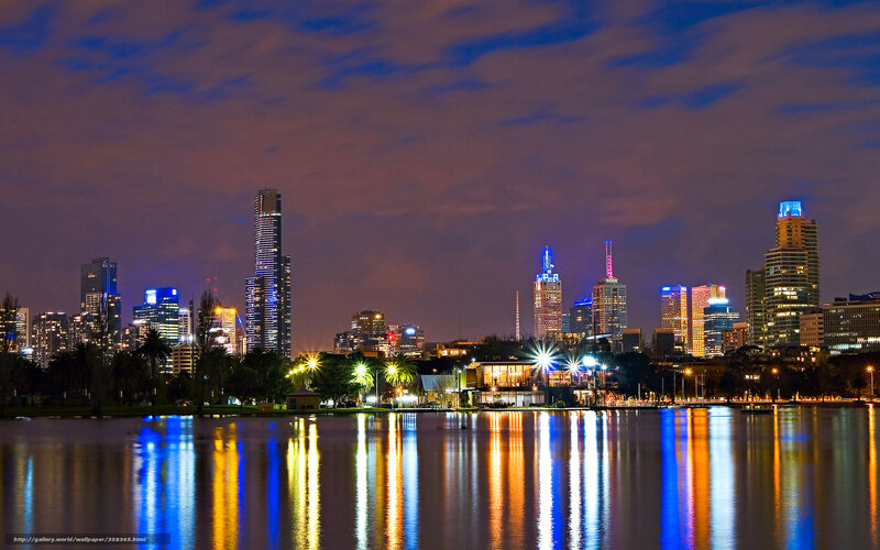 Melbourne Skyline at Night — Blue, Calm, Photograph, Skyscrapers