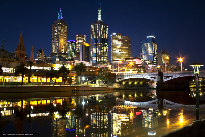 Melbourne Skyline at Night — Blue, Calm, Photograph