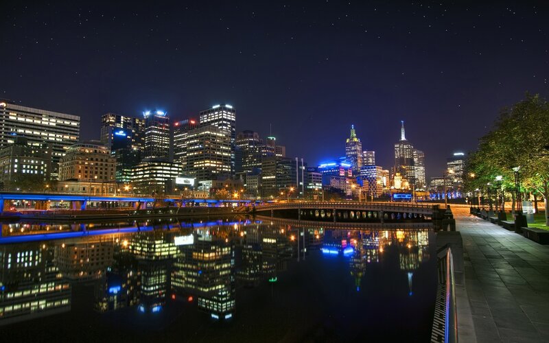 Melbourne Skyline at Night — Blue, Calm