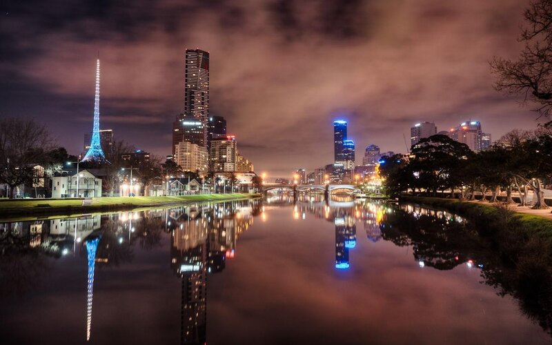 Melbourne Skyline at Night — Blue, Serene
