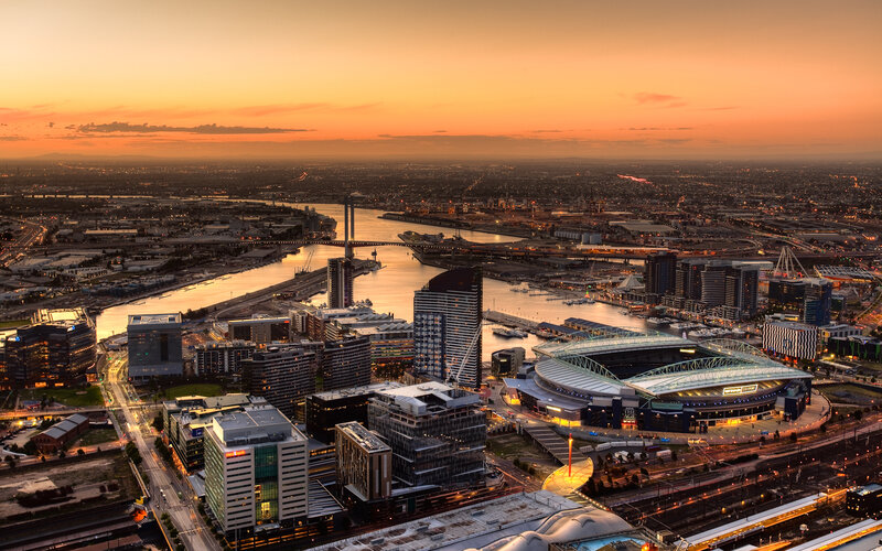 Melbourne skyline at sunset