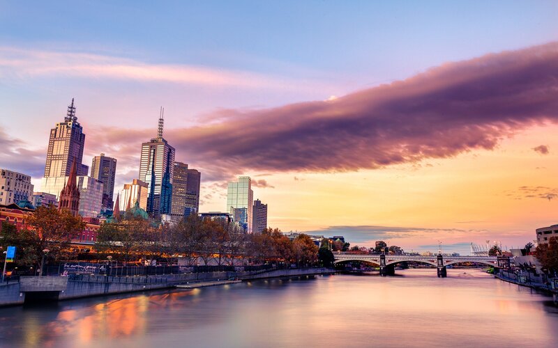 Melbourne Skyline at Sunset — Purple, Serene