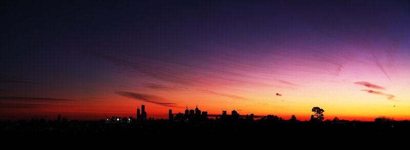 Melbourne Skyline at Sunset — Purple