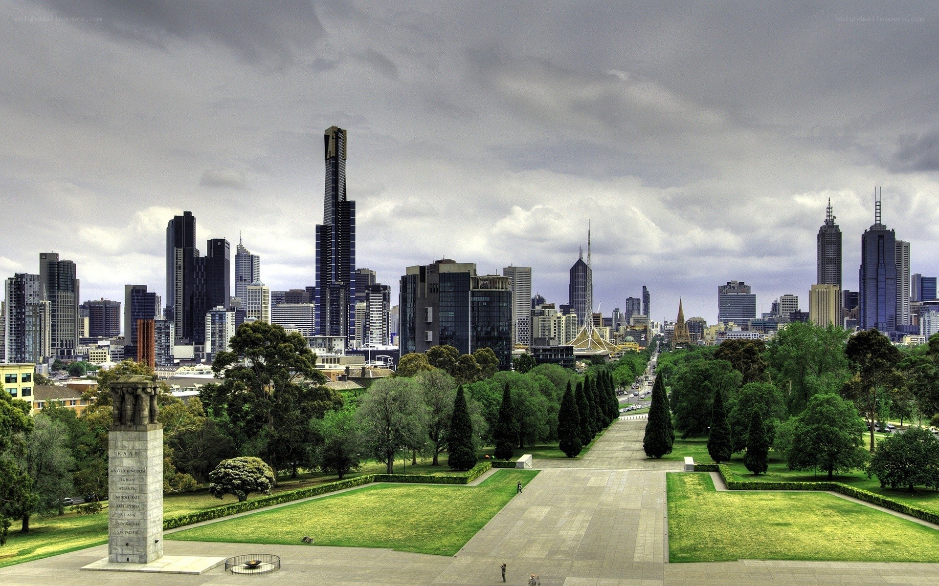 Melbourne skyline from a park