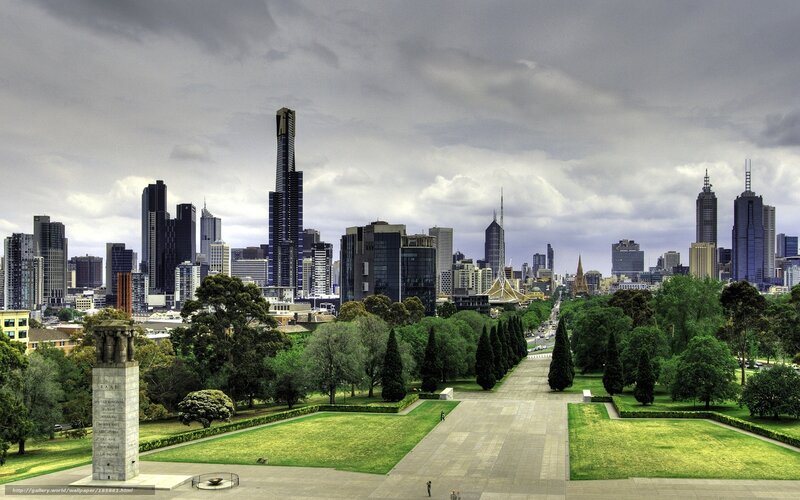Melbourne skyline from a park