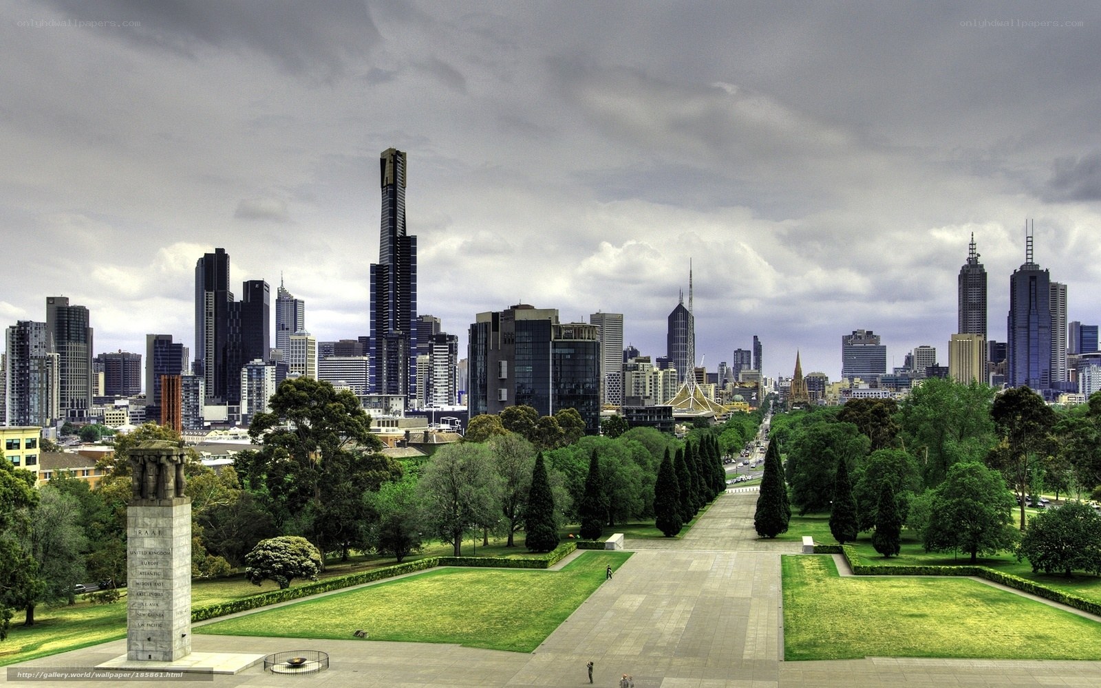 Melbourne skyline from a park