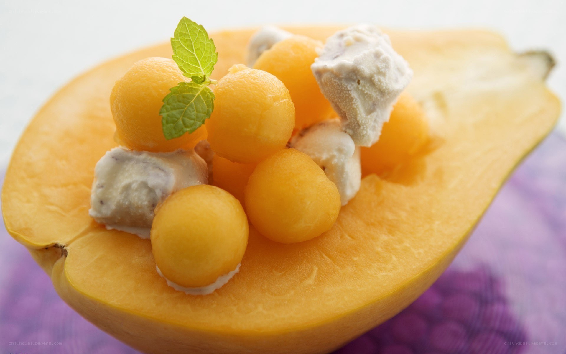 Melon and ice cream dessert