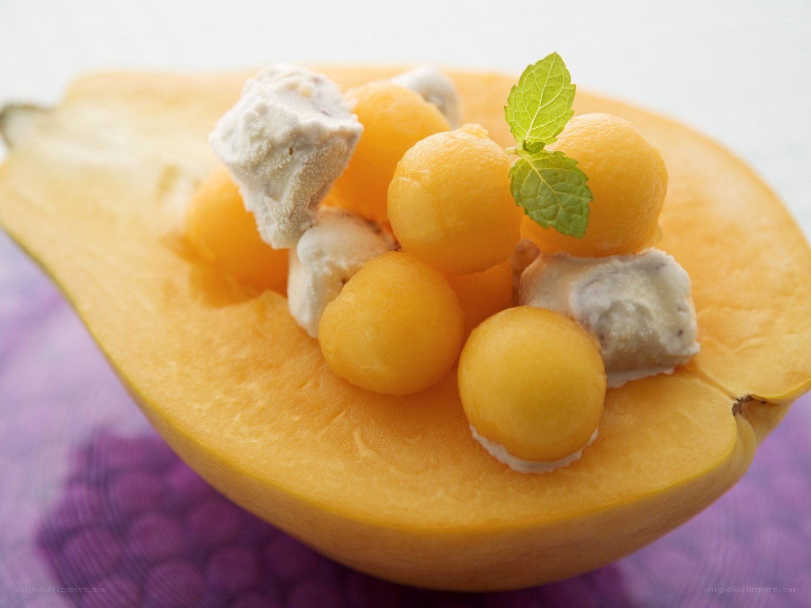 Melon and ice cream dessert