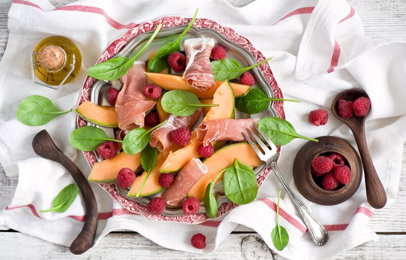 Melon and Prosciutto Salad — White