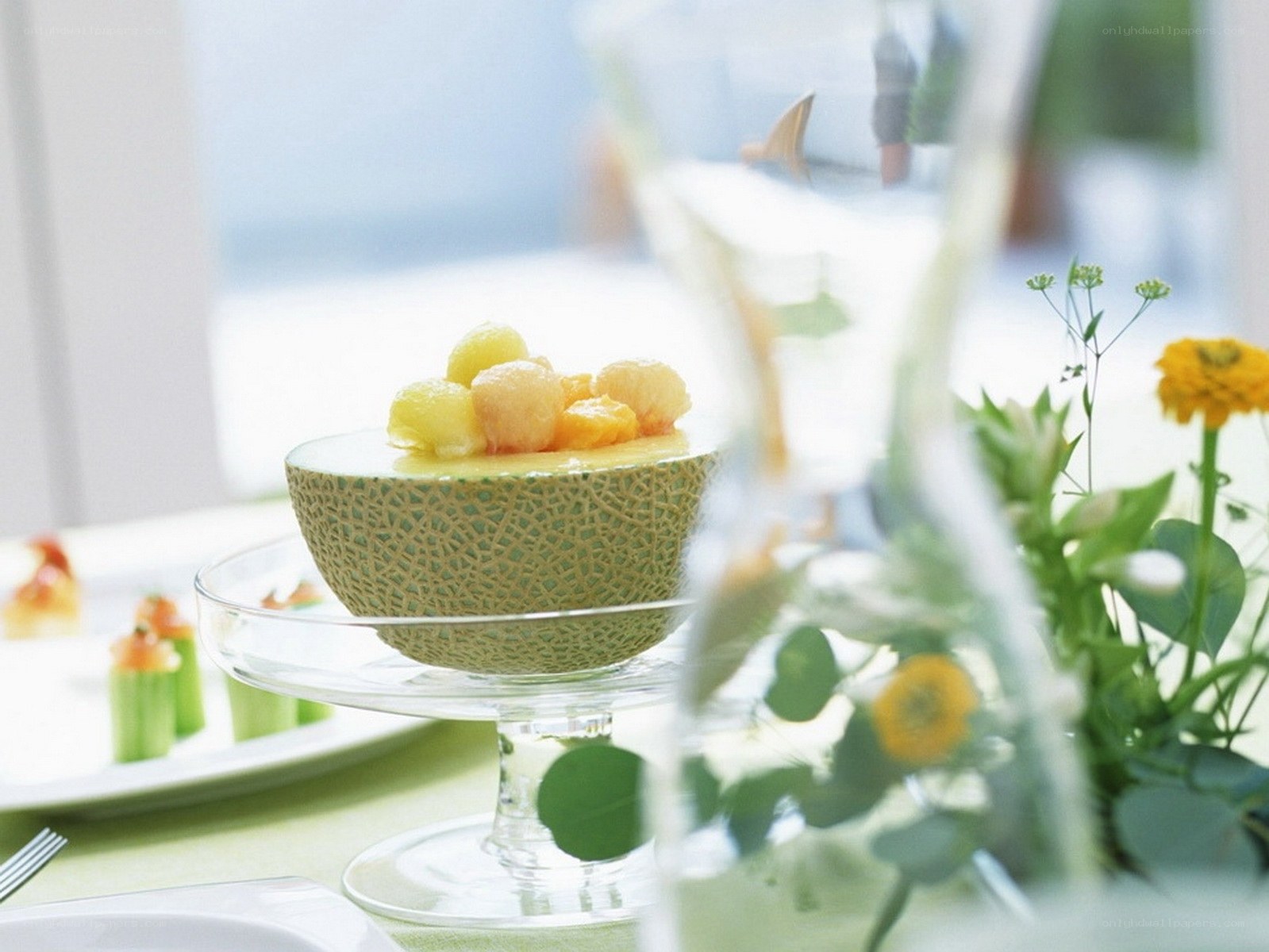 Melon fruit bowl on table