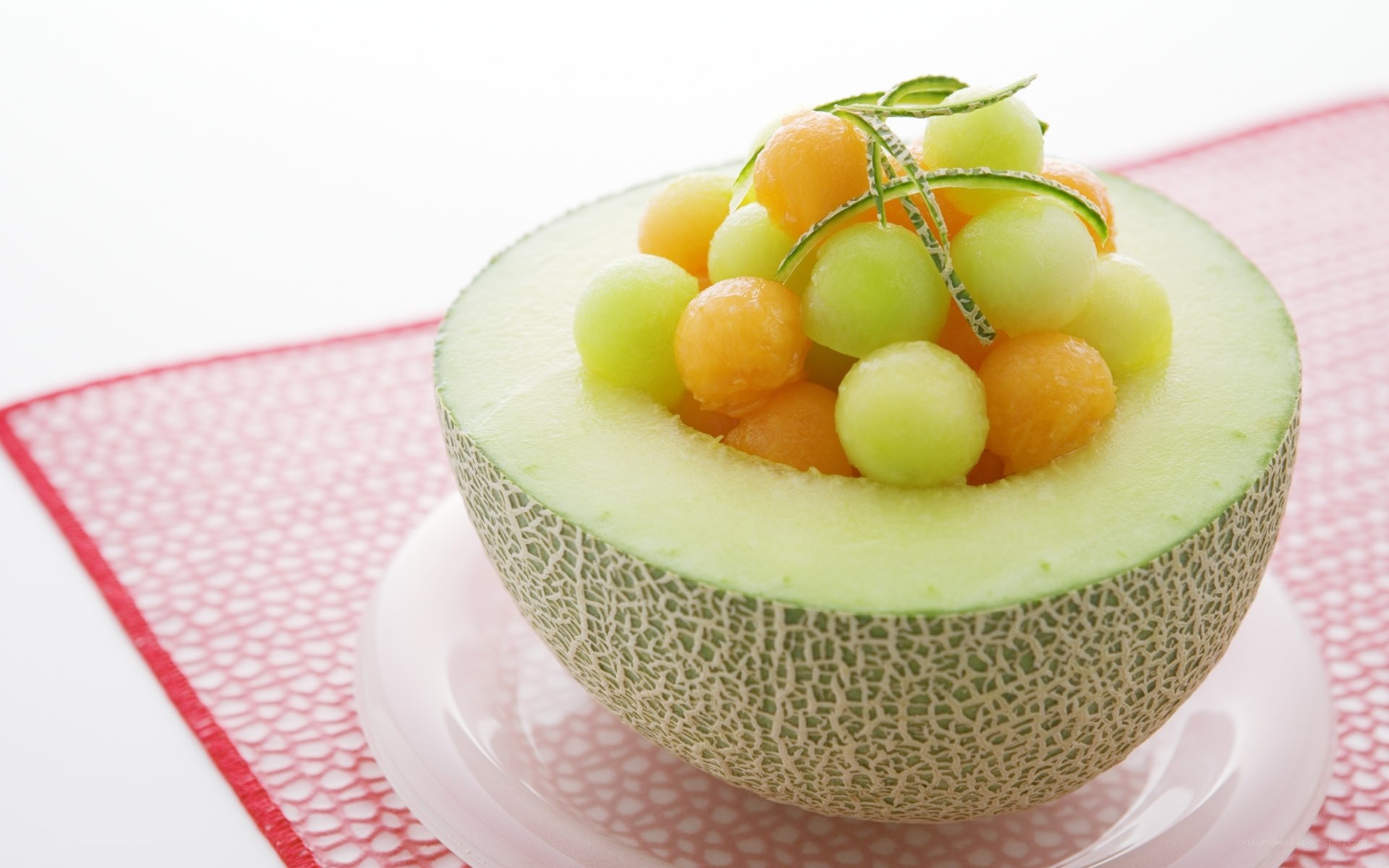 Melon fruit salad in a melon bowl