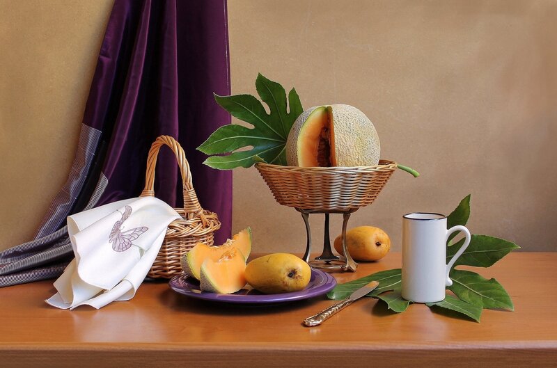 Melons and Fruit on Table