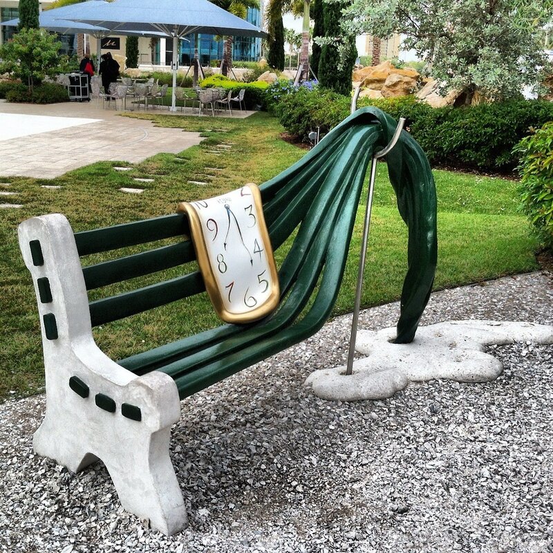 Melting Clock Bench Sculpture — Green