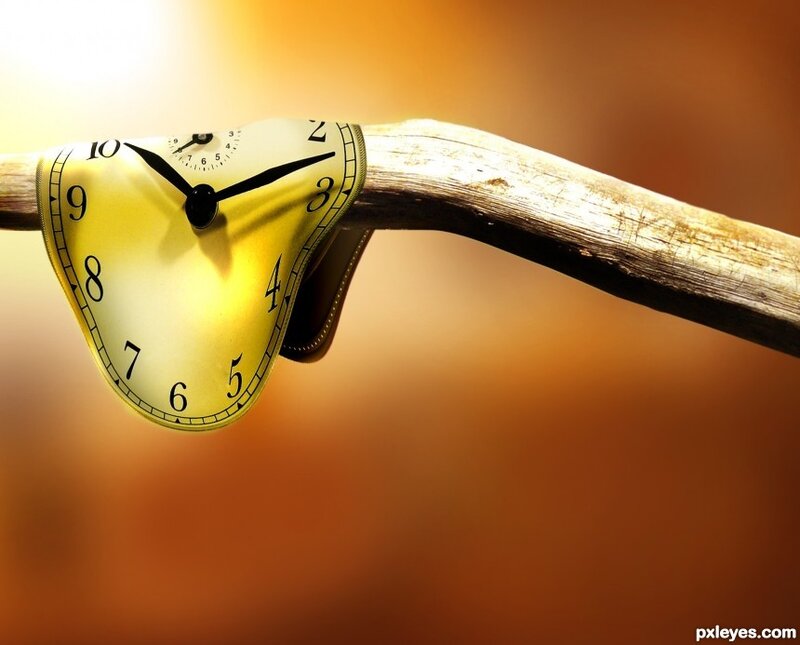 Melting clock on a branch
