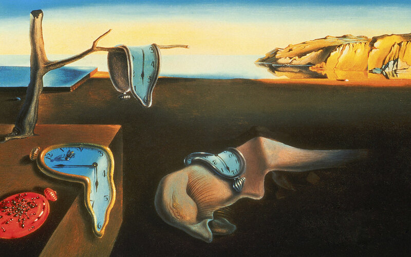 Melting Clocks Landscape — Blue, Dreamlike, Sunset