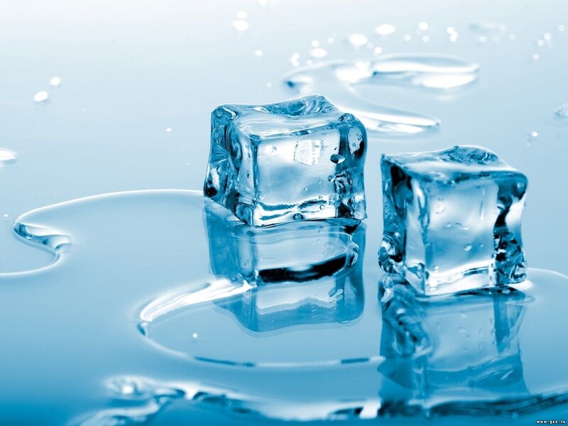 melting ice cubes on water