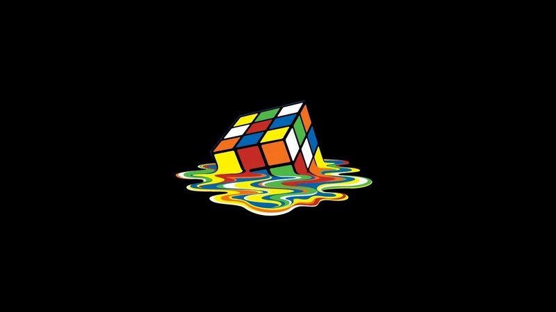 Melting Rubik's Cube — Black, Surreal, Digital Art, Liquid, Yellow